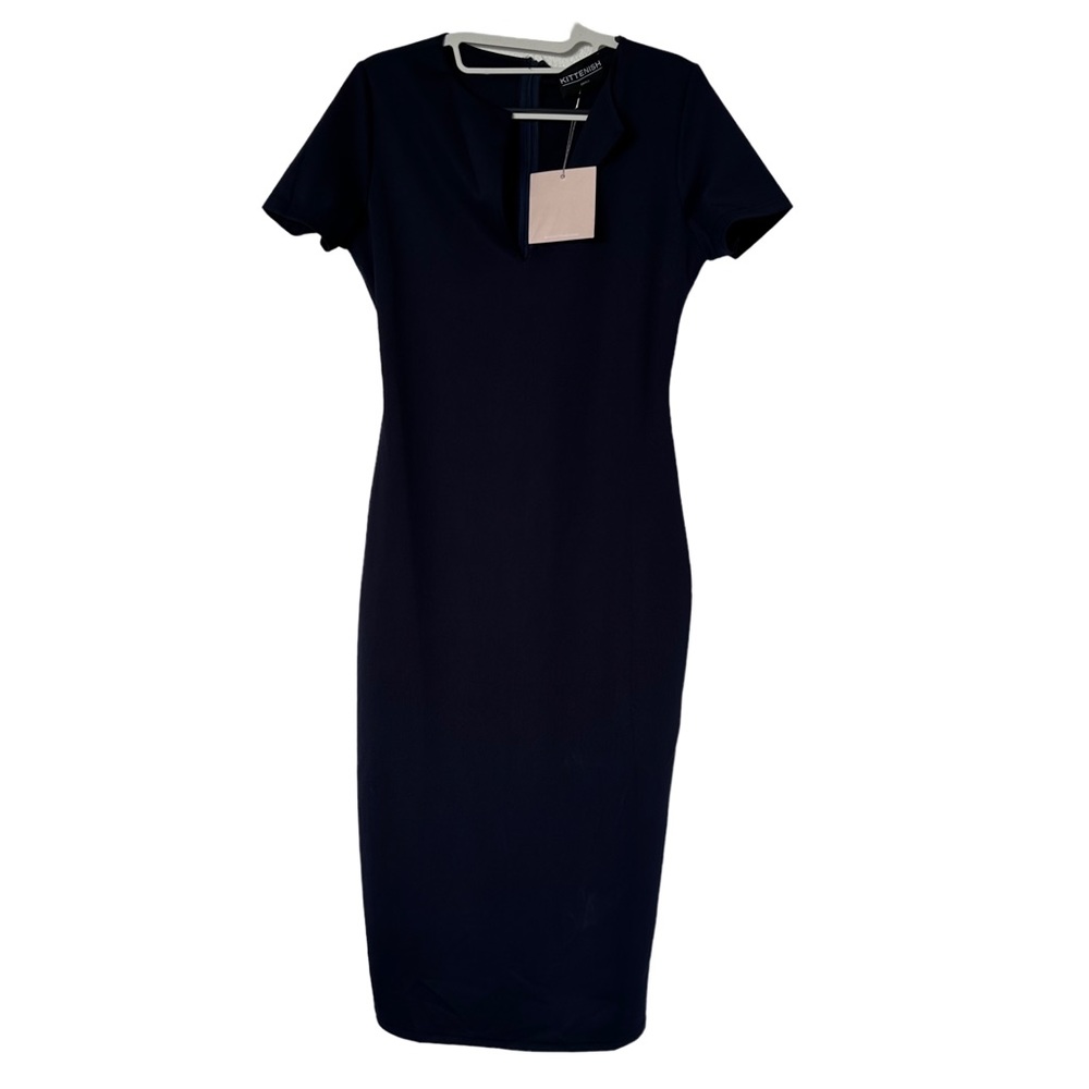 Kittenish Nine to Five Career Wear Midi Dress S Navy Blue Career Wear Minimalist